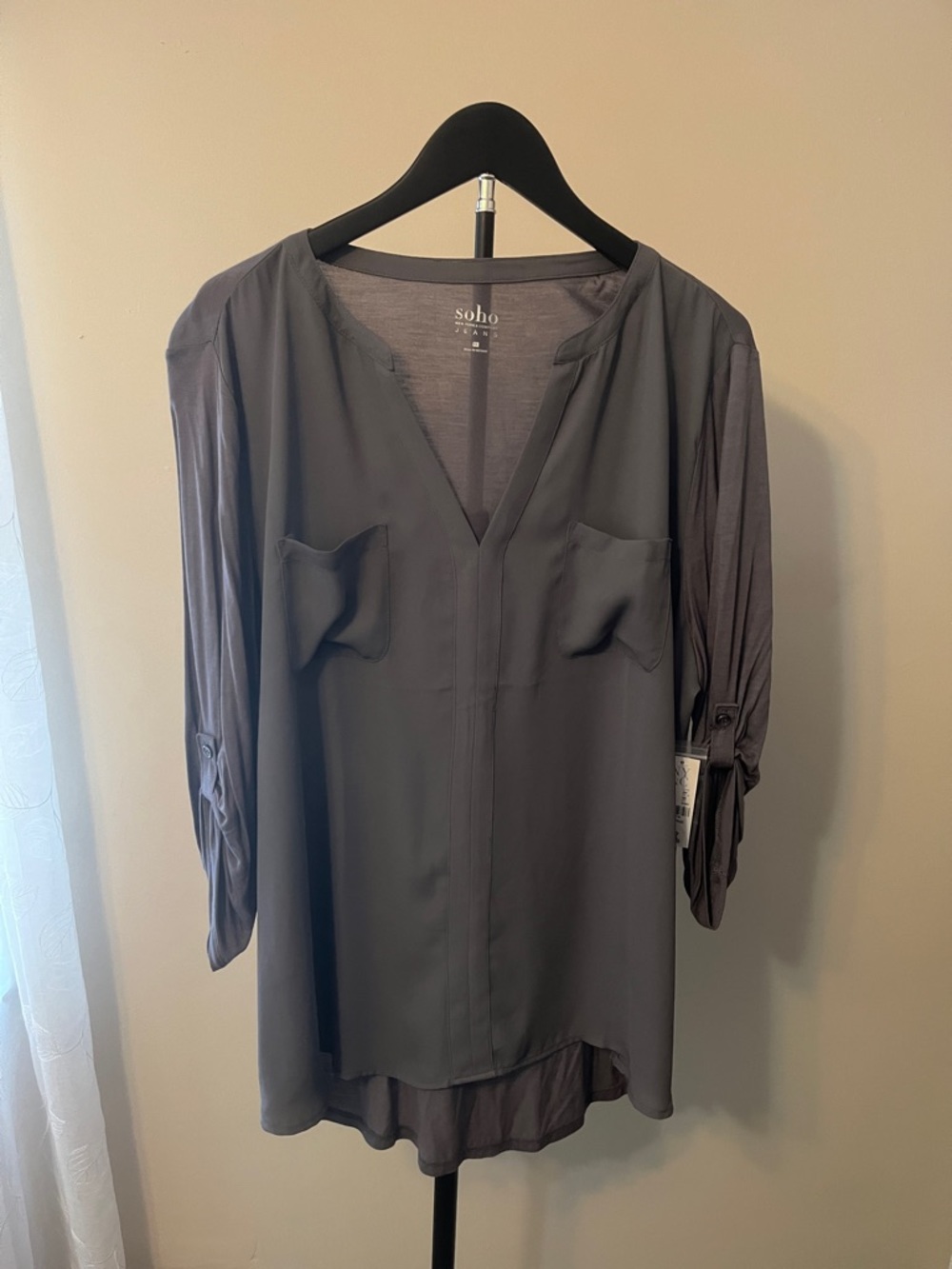 Soho Gray V-Neck Tunic Blouse